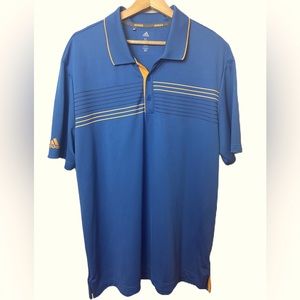 Adidas Men’s XL Blue Golf Polo with Black and Orange Horizontal Stripes